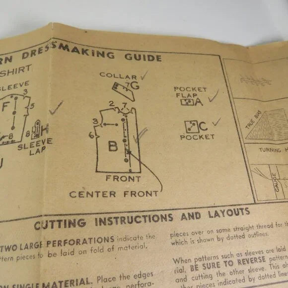 Advance 3968 Clothing Pattern Men's Shirt 16-16.5 neck 1940s Complete - Picture 4 of 9
